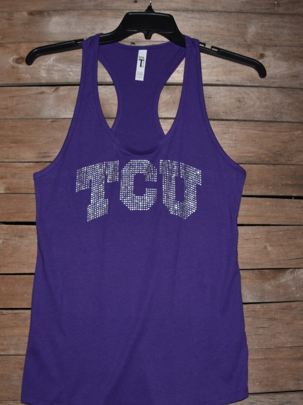 TCU purple  rhinestone  bling racer back tank top XS, S, M, L, XL, 2XL